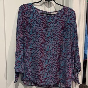 Ellie Kai 100% Silk Blue & Red Blouse